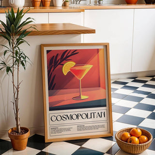 Drink poster art with elegant Cosmopolitan recipe layout