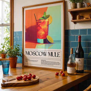 Fun and informative Moscow Mule print for trendy home bar decorations