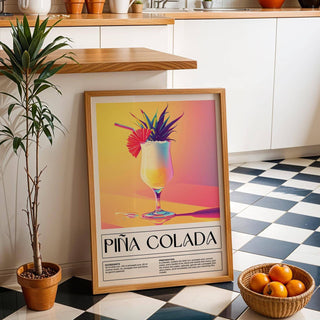 Bright and colourful Piña Colada drink wall art for summer decor