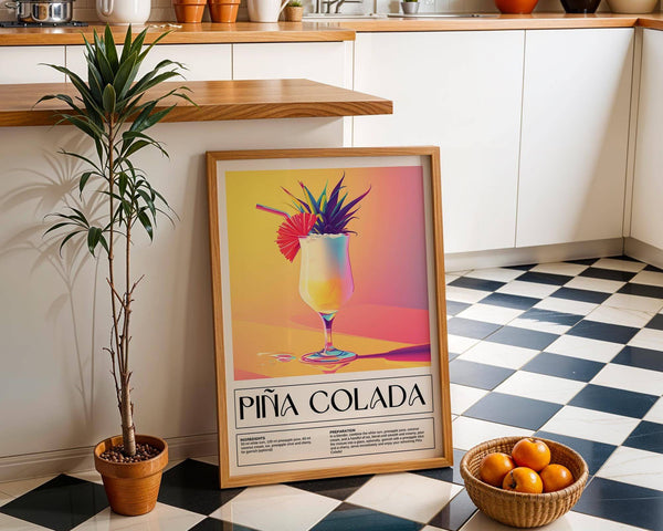 Bright and colourful Piña Colada drink wall art for summer decor