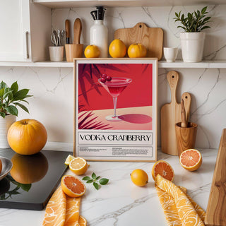 Contemporary home bar print with bright red colour scheme