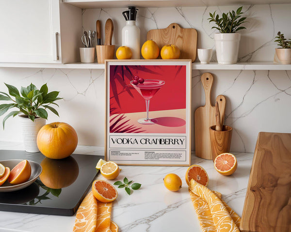 Contemporary home bar print with bright red colour scheme