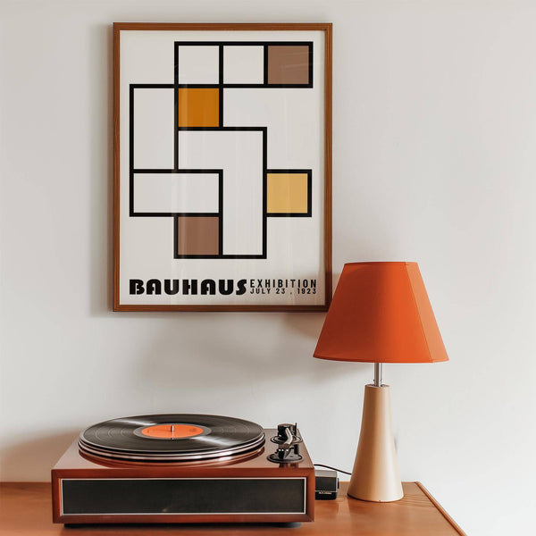 Mid-century Bauhaus-style geometric abstract art for living room walls