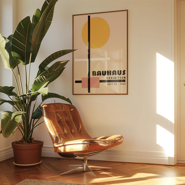 Abstract office prints featuring yellow and neutral tones for professional walls