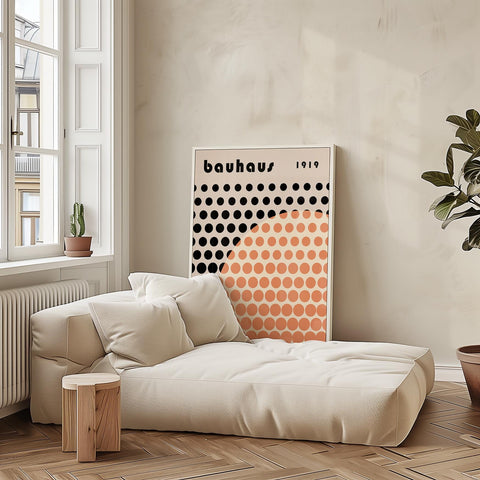 Abstract Bauhaus wall art featuring geometric patterns.