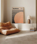 Bauhaus wall art with geometric orange dots.