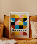 Modern geometric Bauhaus design with vibrant colours.