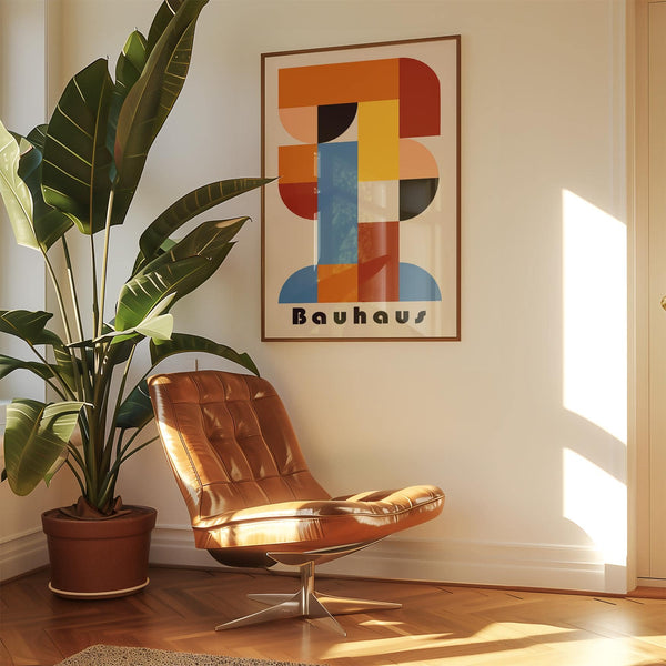 Wall art geometric shapes print styled for a retro-themed bedroom