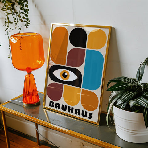 Retro geometric Bauhaus art print in vibrant colours.