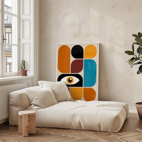 Colourful geometric shapes wall art with retro appeal