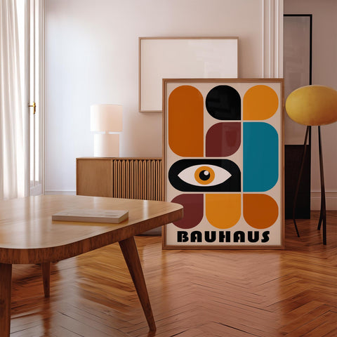 Bauhaus-inspired wall art with bold geometric elements.