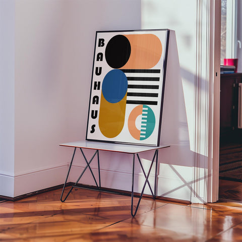 Colourful Bauhaus-inspired geometric art for office decor