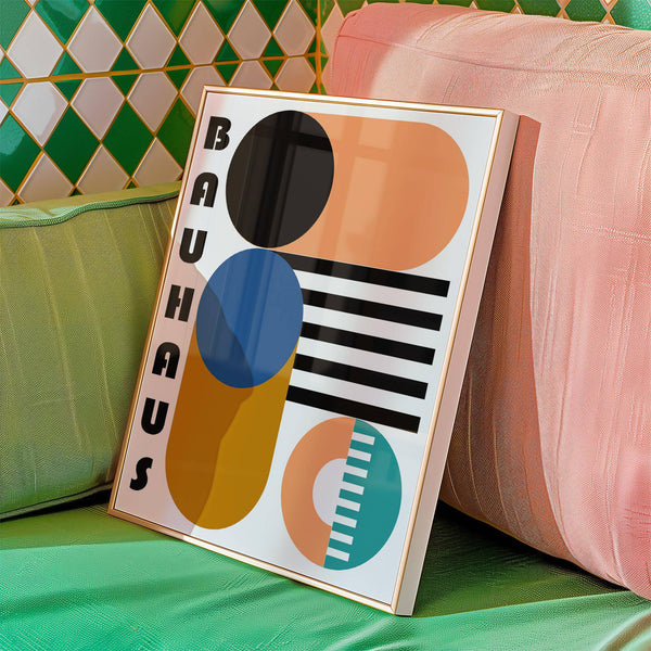 Minimalist Bauhaus geometric shapes artwork for contemporary interiors