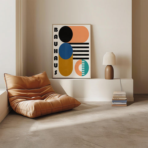 Retro Bauhaus geometric wall art with colourful shapes