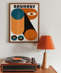 Bold geometric Bauhaus poster for colourful living room decor