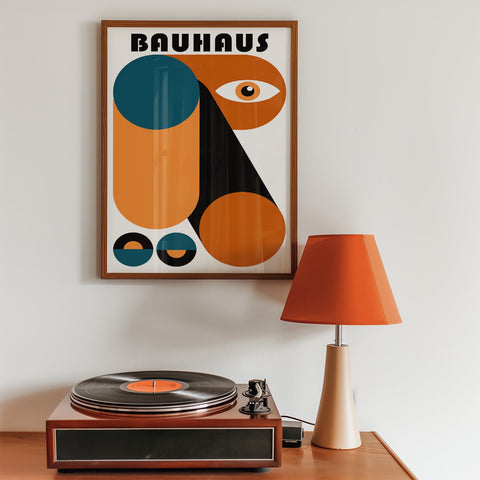 Bold geometric Bauhaus poster for colourful living room decor