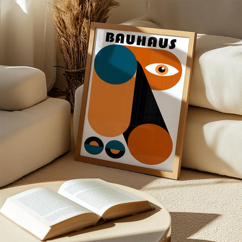 Retro geometric Bauhaus wall art with vibrant colours