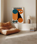 Geometric Bauhaus art print with bold orange and black shapes