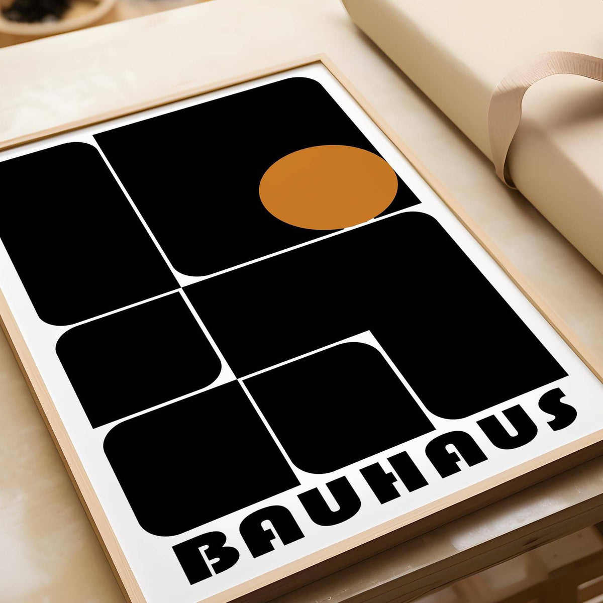 Black abstract shapes on white background in office artwork prints
