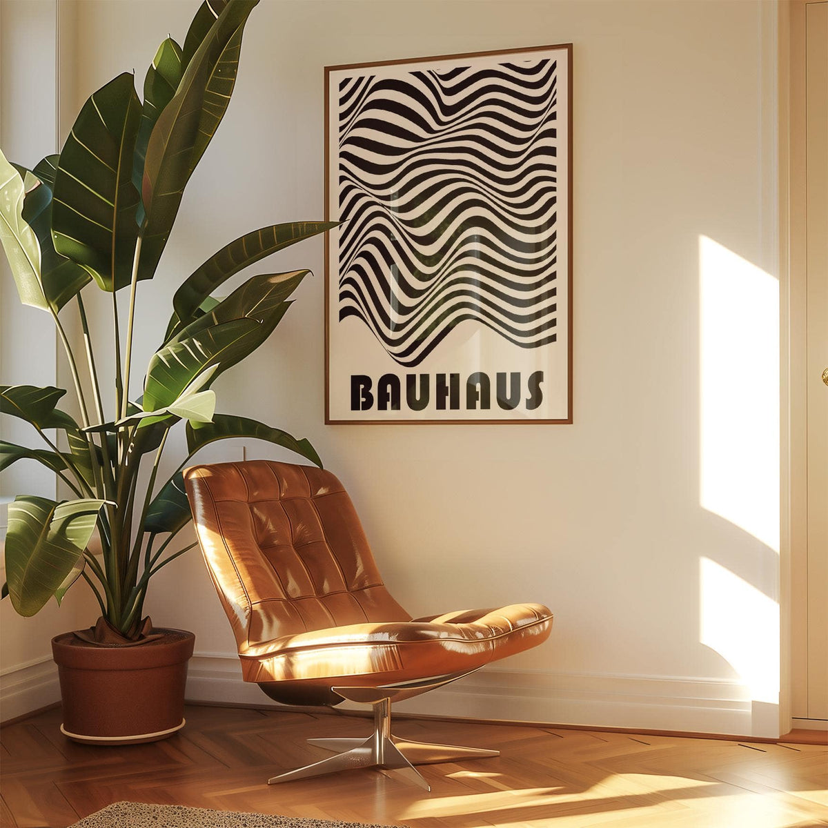 Dynamic graphic art print with clean composition in monochrome tones
