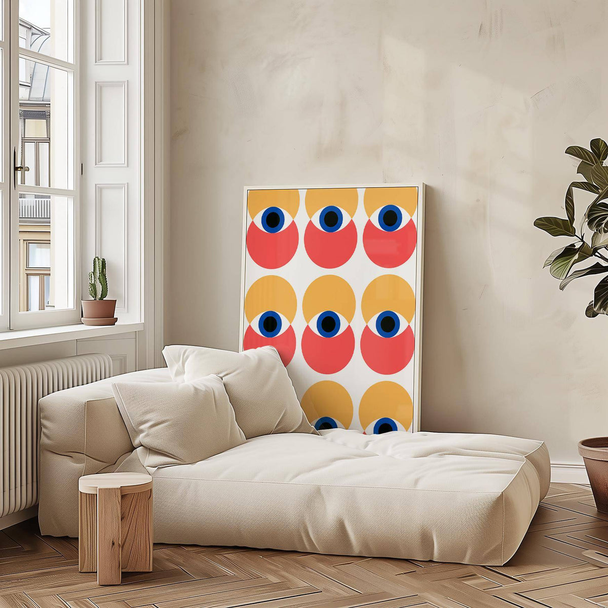 Bauhaus-inspired wall art eye print with angular shapes for a study