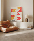 Bold geometric living room art in mid-century modern style