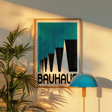 Blue and black Bauhaus-inspired architectural art