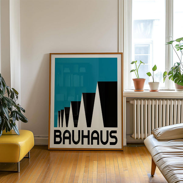 Bauhaus poster blue with bold black and white elements