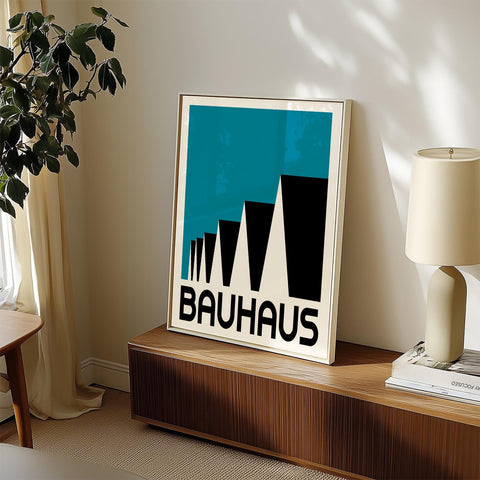 Black and blue modern architecture-inspired wall art