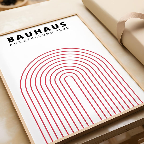 Oversized original Bauhaus poster with striking red and neutral tones