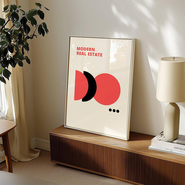 Geometric Bauhaus-style red black and white wall art for modern living spaces