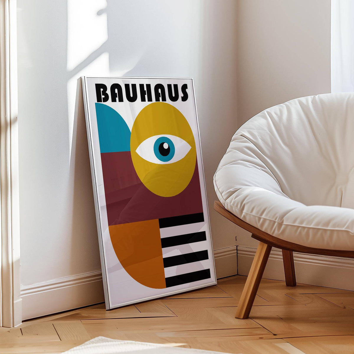 Colorful retro wall art with mid-century modern geometric layout
