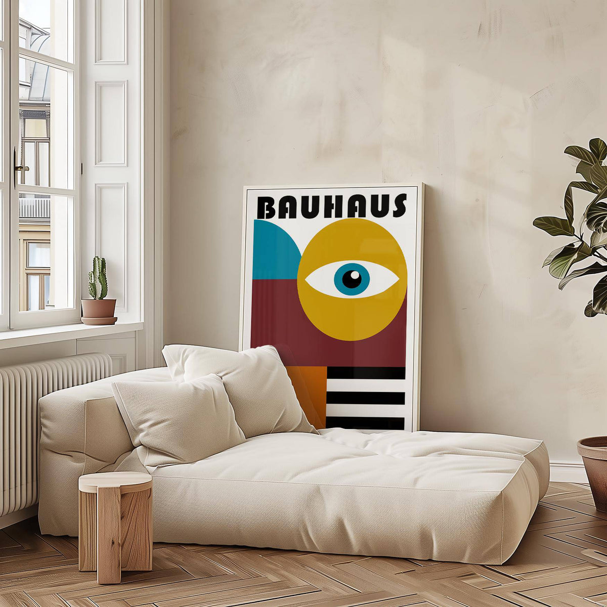 Eye-catching retro wall art for living room with burnt orange accents