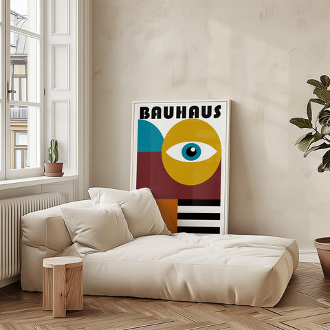 Colourful geometric Bauhaus poster for minimalist spaces.