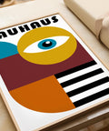 Bold Bauhaus eye design in geometric shapes for modern decor.