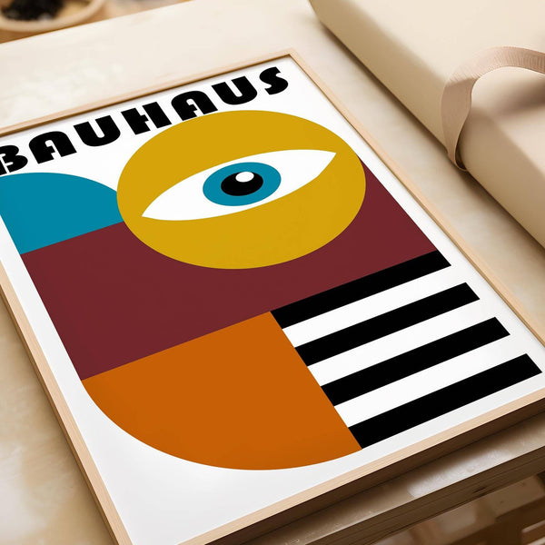 Bauhaus-inspired retro wall art with clean shapes and vibrant colors