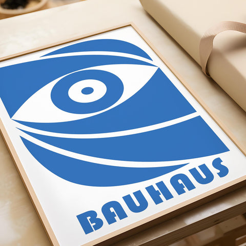 Contemporary blue Bauhaus poster with minimalist eye design