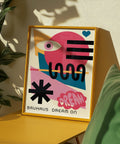 Dream On girls poster with bold shapes and vibrant colours