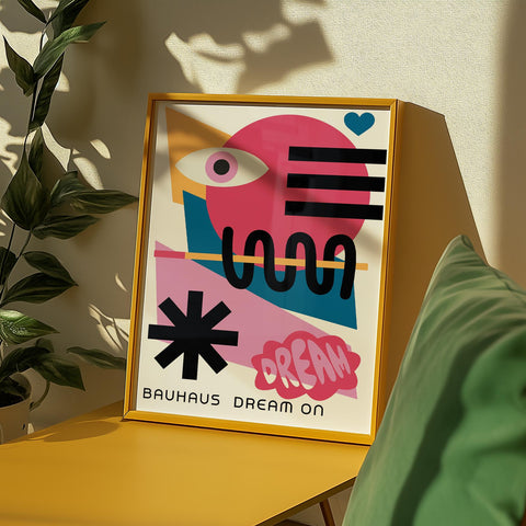 Dream On girls poster with bold shapes and vibrant colours