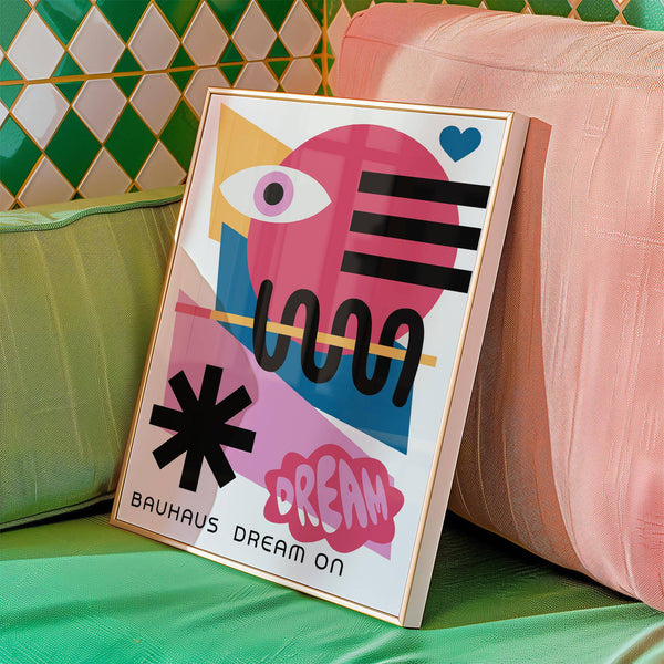 Modern maximalist wall art with bright abstract patterns