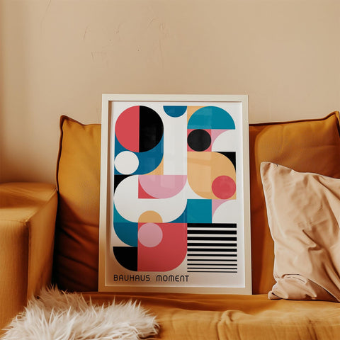 Girls bedroom décor featuring abstract geometric Bauhaus design.