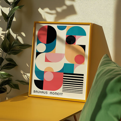 Colourful Bauhaus abstract girls poster for bedroom décor.