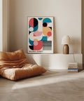 Girls Bauhaus wall art with geometric shapes and vibrant colours.