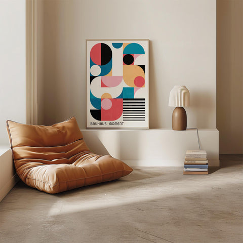 Girls Bauhaus wall art with geometric shapes and vibrant colours.