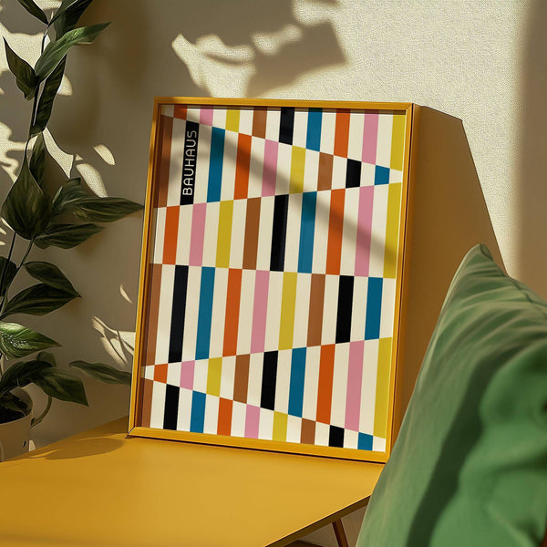 Abstract colorful block print inspired by Bauhaus design