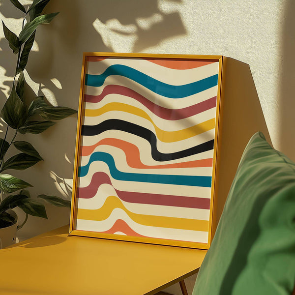 Eye-catching art work for wall blending bright hues with fluid lines