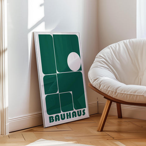 Minimalist Bauhaus wall art in bold green geometric design