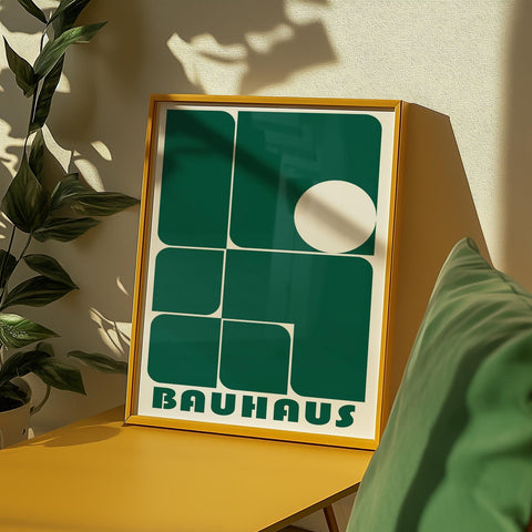 Bold green geometric Bauhaus poster for stylish interiors