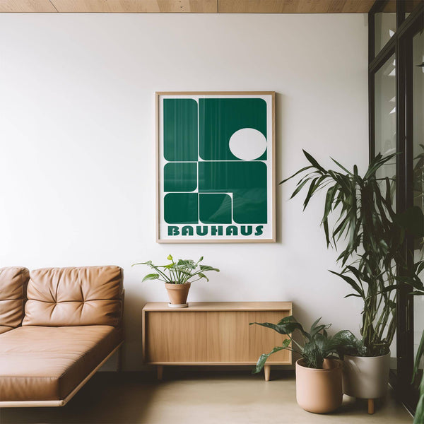Green Bauhaus art for office with modern geometric lines