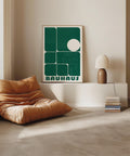 Green geometric Bauhaus art print with abstract shapes